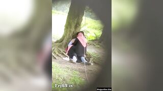 Muslim girl fucks her pussy comfortably in open park