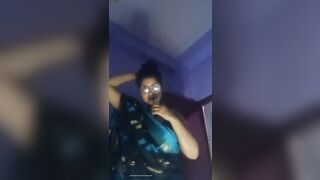 Bengali Busty Lady Seducing in Black Bra and Saree