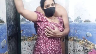 Hot Indian Desi Bhabhi Aishwarya giving handjob. He cum on her panties.