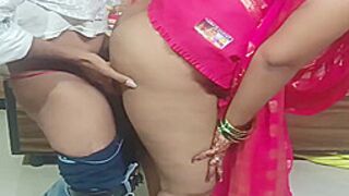 Indian Pink-saaree-waali-bhabhi-bangs-boyfriend-behind-cheating-hubby's-back