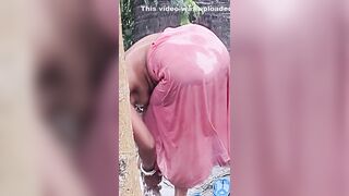 Horny Bhabhi-flaunting-her-assets-in-public-bath